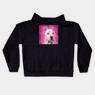 Painting of A Dogo Argentino on Pink Magenta Backround Kids Hoodie